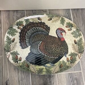 John Derian Target 14 1/2"x18 3/4" Platter Fall Turkey Acorns Leaves Stoneware